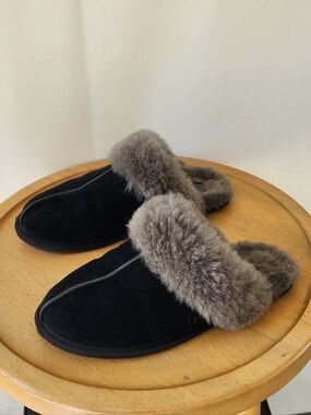 UGG Scuffette II Shearling-Lined Black Suede Slip-On Slippers